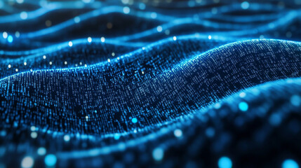Blue flow of data represented as strings of numbers. Visualization of information code representation.



