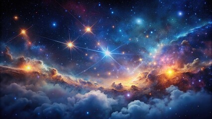 Abstract and mysterious starry sky with blurred lines and clouds