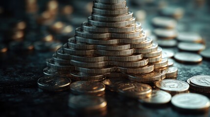 Close-up detailed photographic form of a silver coin for use in graphics and designs to illustrate financial and business images.