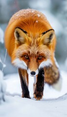 Obraz premium Red Fox in Winter Forest - Captivating Wildlife Close-Up for Nature Photography Enthusiasts