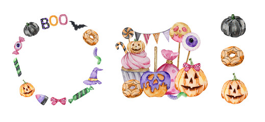 Watercolor Cute Halloween Candy set For Party Design