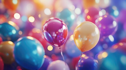 A birthday party scene with vibrant balloons of all shapes and colors, adding excitement and festivity to the atmosphere.