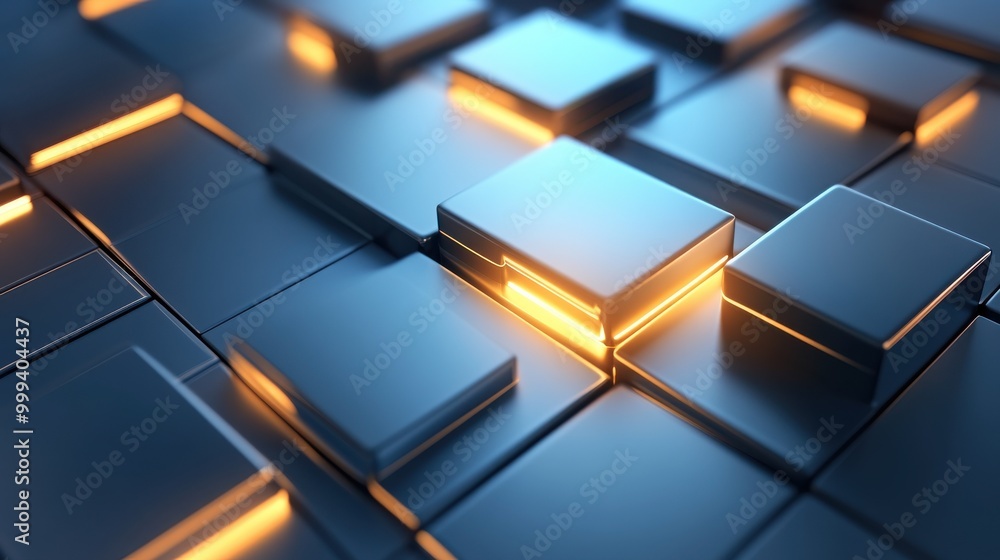 Poster 3d abstract background with metallic surfaces and geometric forms. shiny and reflective, conveying a