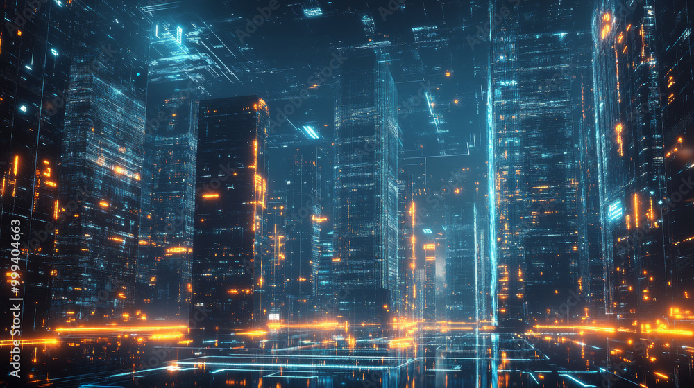 Poster create a dynamic wallpaper featuring a futuristic data flow with an explosion effect that captures m
