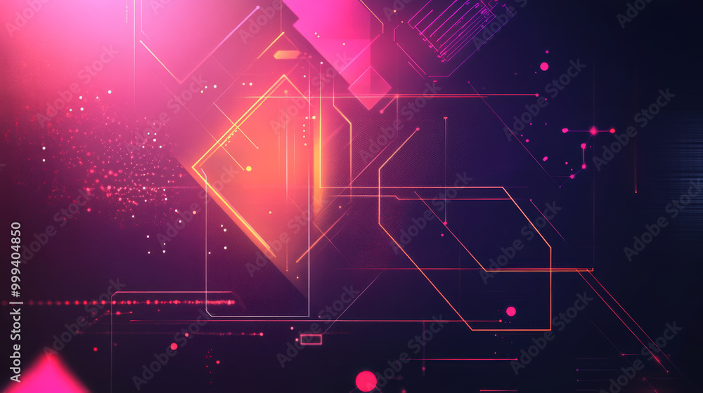 Poster abstract tech background featuring a futuristic technology interface, with geometric shapes and dyna