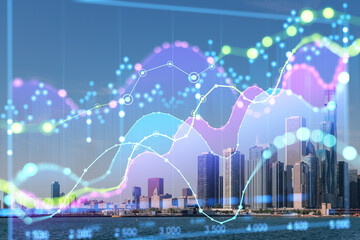 Chicago skyline with overlapping financial graphs and data points.