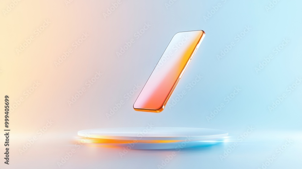 Poster a modern tech gadget floating over a white background with a vibrant gradient cast beneath it.