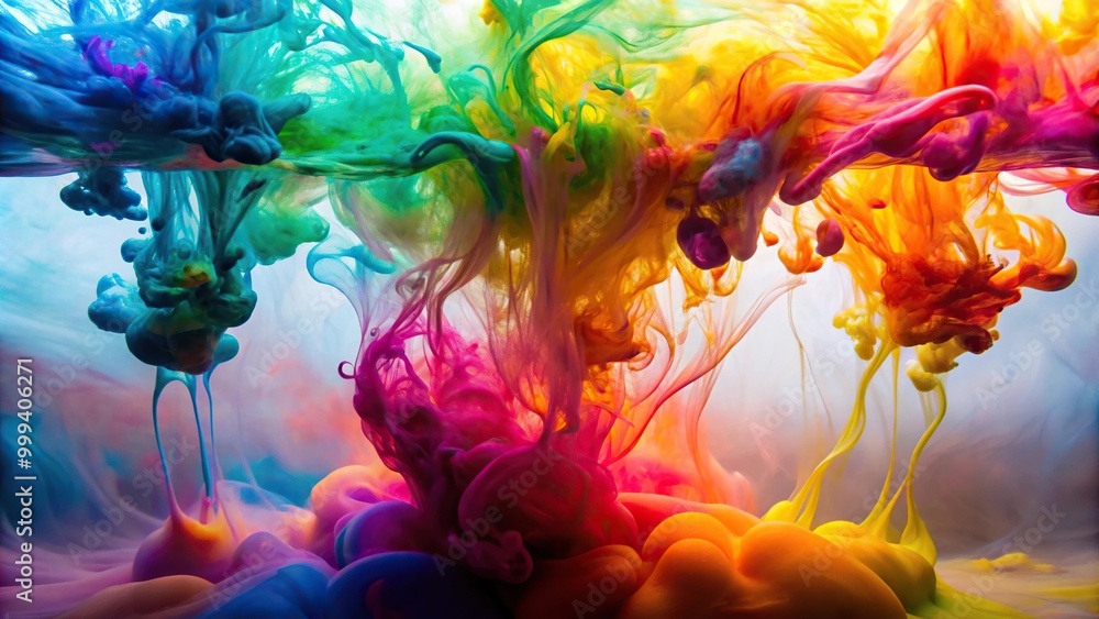 Wall mural abstract background of colored ink in water creating forced perspective