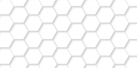 Vector abstract 3d white hexagon realistic mesh cell honeycomb texture. geometric white grid emboss hexagonal background. luxury emboss honeycomb white pattern shadow polygonal square web connection.