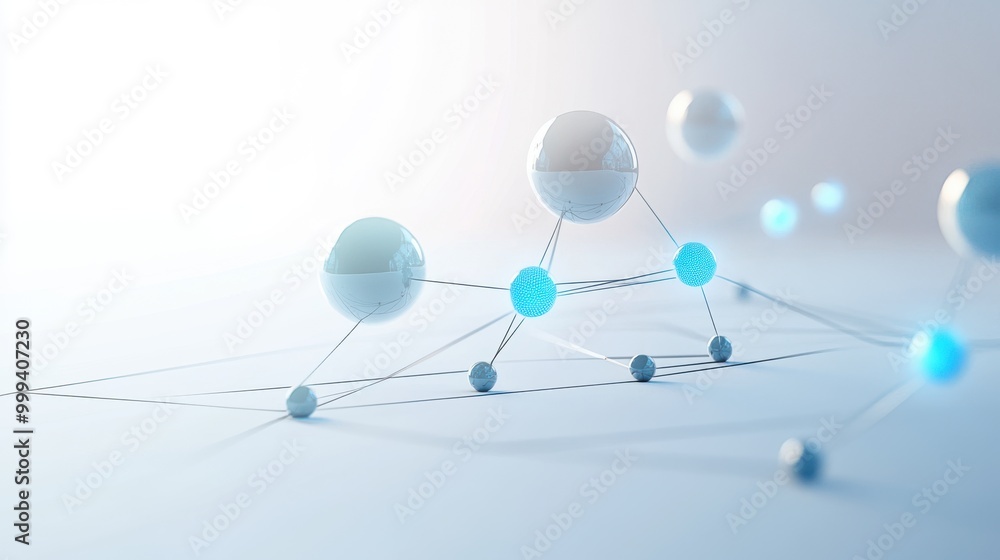 Poster abstract network of digital connections floating on a white background, representing data, cloud com