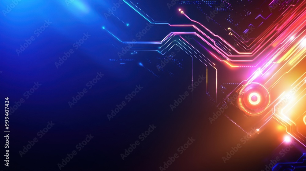 Poster abstract technological background with neon circuit lines and glowing grids. perfect for a futuristi