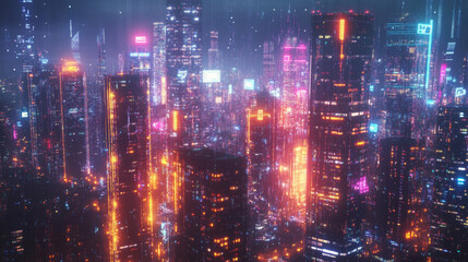 Fototapeta premium Glowing SME Hologram Icons: Business Growth, Startup Management, and Internet Technology. Double Exposure of City Skyscrapers at Night. Concept of Small and Medium-Sized Enterprises and Innovation.