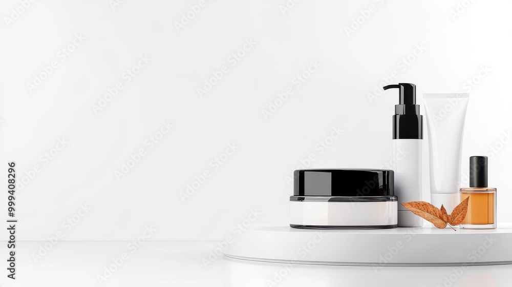 Poster bright white background with a reflective surface and sharp lighting to showcase high-end products.