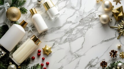 Luxurious Cyber Monday Beauty Sale Banner Featuring Premium Skincare Products on Marble Background
