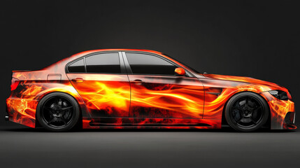 Fototapeta premium Car wrap sticker design featuring a burning flame motif.