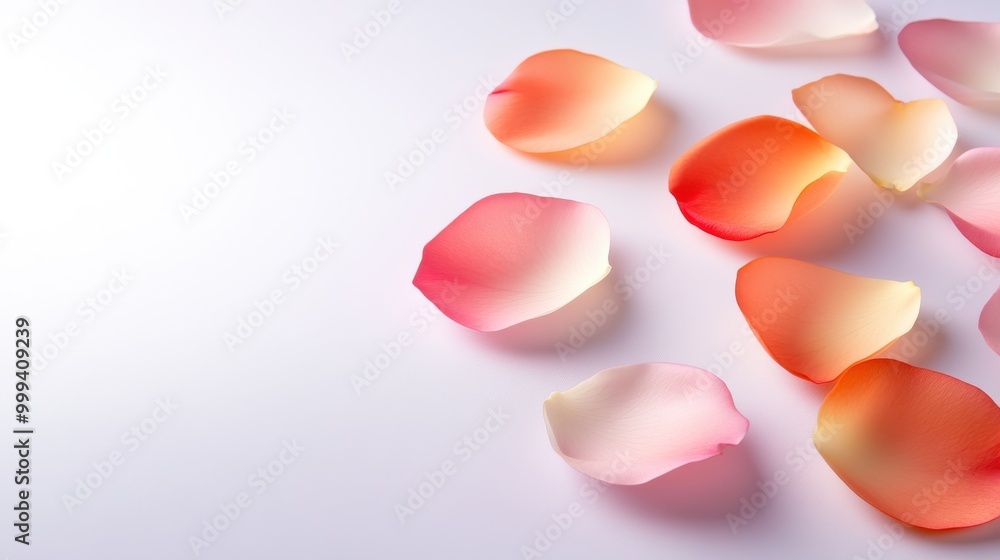 Poster delicate flower petals placed on a white background, with soft shadows creating a floating effect.