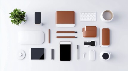 Flat lay of wireless charging pads and tech accessories arranged on a white background, symbolizing modern gadgets and smart tech.