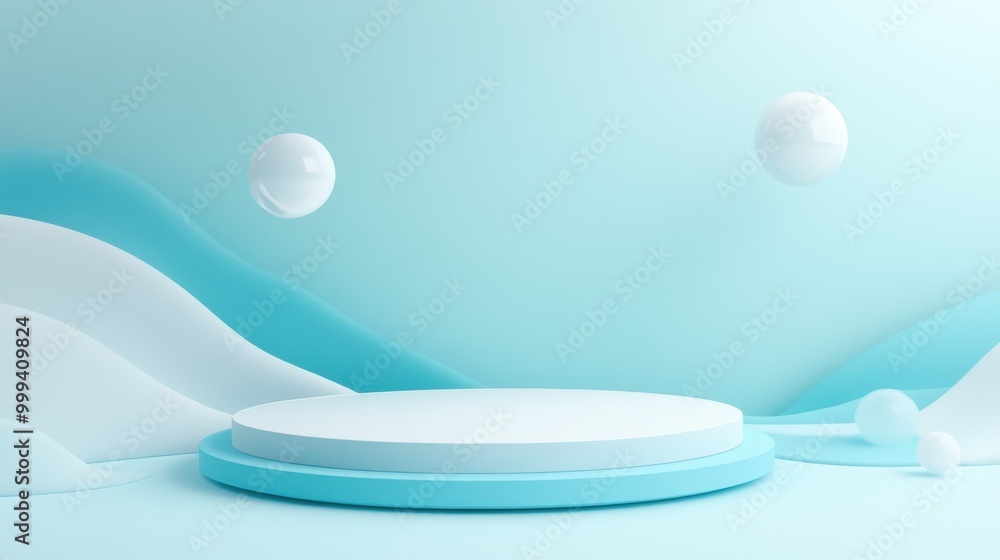 Poster flat white background with a floating platform for a sleek and futuristic product display.