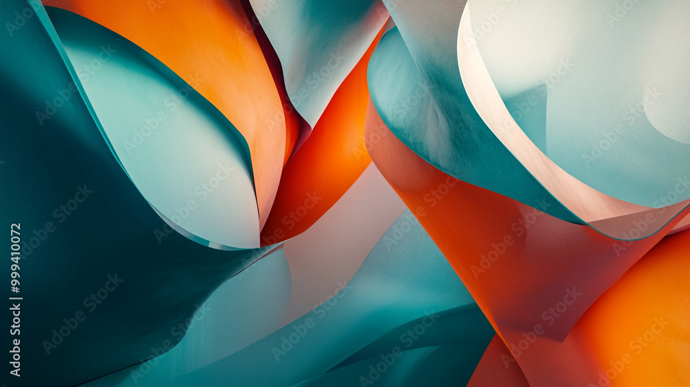 Poster colorful abstract shapes intertwining in smooth textures and flowing forms
