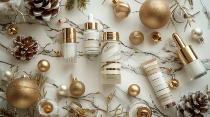 Luxurious Cyber Monday Skincare Promotion with Elegant Marble and Gold Holiday Theme