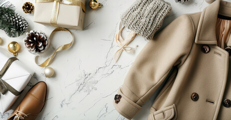 Luxurious Cyber Monday Fashion Banner with Designer Coats, Shoes, Handbags and Elegant Gold Accents