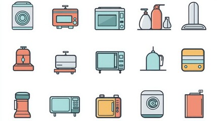 Home Appliances thin line icon set. such as vacuum cleaner, refrigerator, washing machine, microwave oven, air conditioner, television