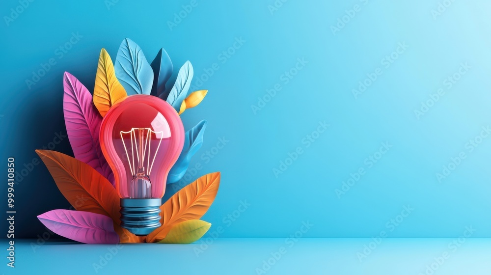 Sticker Futuristic Light Bulb with Colorful Leaves Design