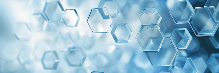 Translucent hexagonal pattern in blue and white tones with abstract design