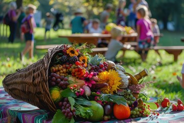 Fototapeta premium Community Harvest Festival Cornucopia Abundance in Public Park for Autumn Celebration and Gathering