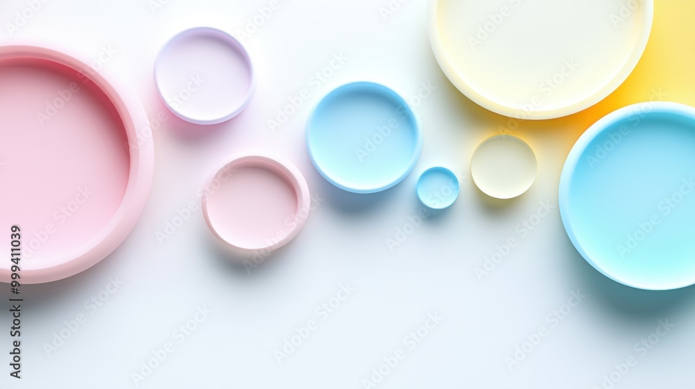 Aufkleber light pastel-colored circles overlapping on a solid white background with smooth transitions.