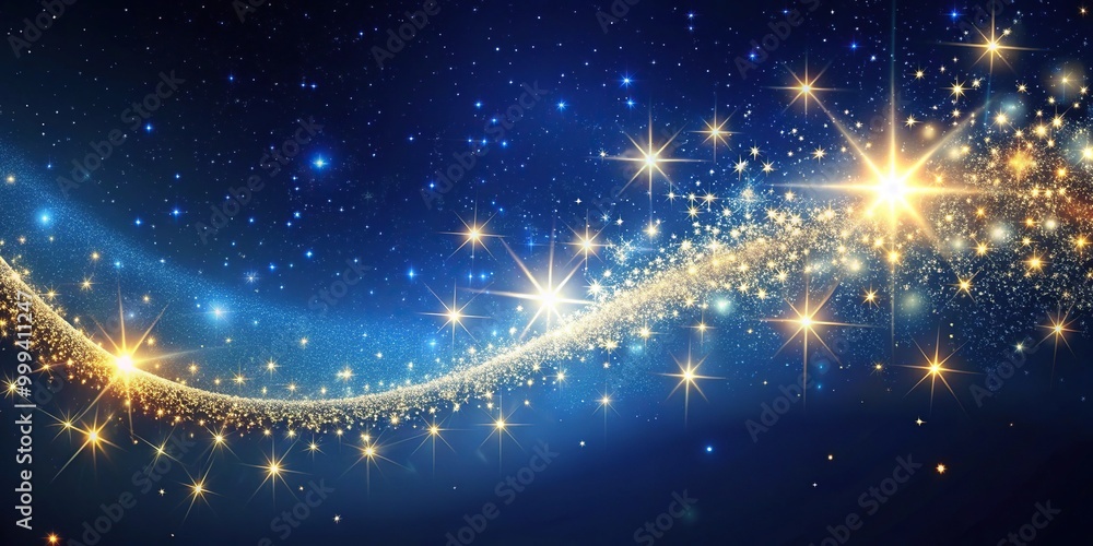 Wall mural abstract background with a space wave of stars seen from a unique worm's eye view