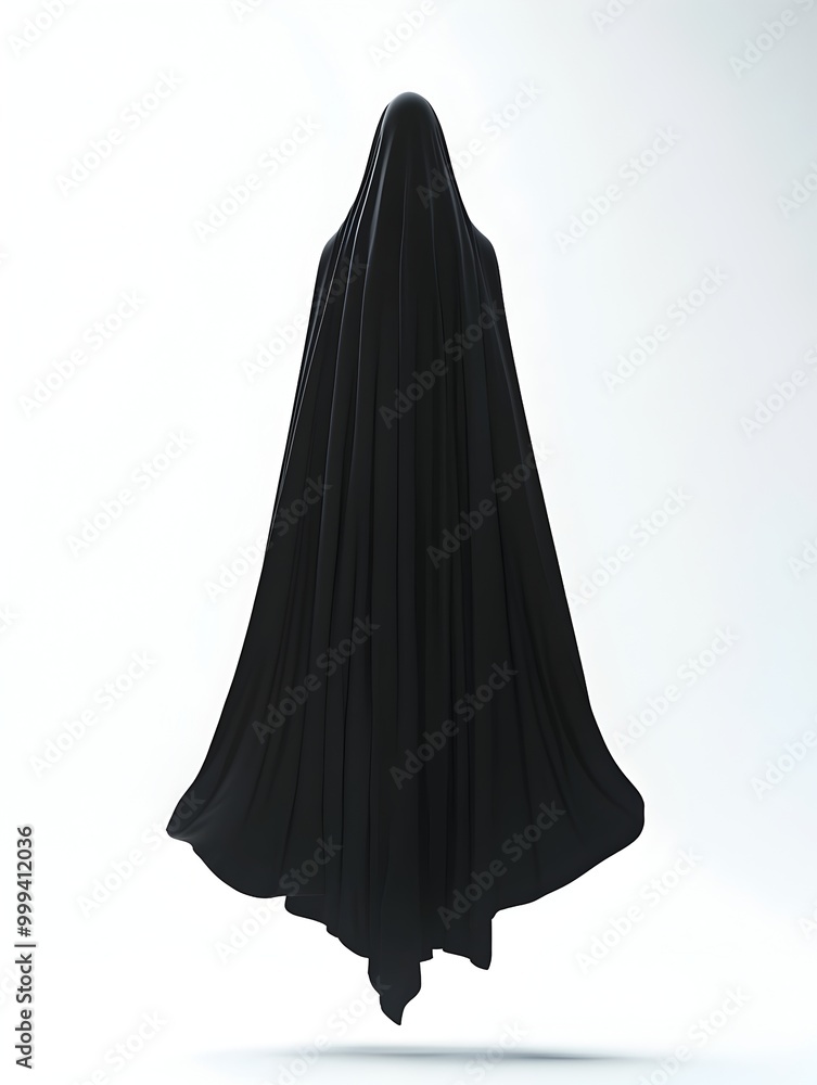 Poster mystical vampire mantle floating in ethereal glow on minimal white background