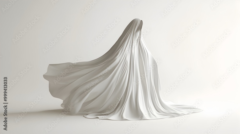 Poster otherworldly vampire cloak hovering in minimalist white backdrop