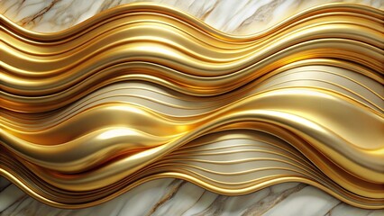 Abstract background with golden waves on marble