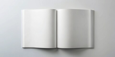 Open blank book on white background with shadows creating a minimalistic and clean visual