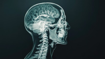 X-ray head scan, showing cranium and facial bones, 3D illustration 