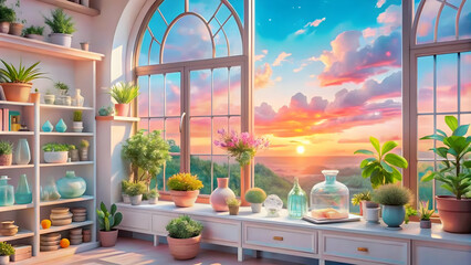 Beautiful view of sunset window