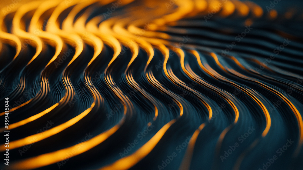 Poster rippling patterns of light and shadow captured in a vibrant swirl at early twilight