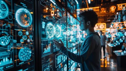 Human Interaction with Futuristic Technology footage