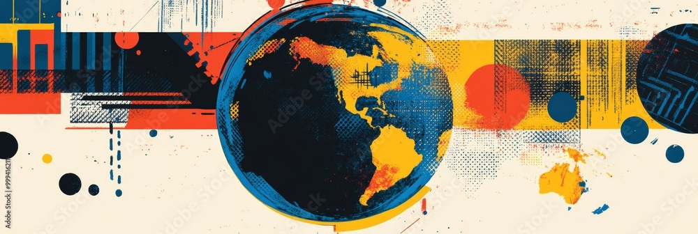 Poster a modern vector graphic of a globe with abstract patterns, showcasing global awareness and the inter
