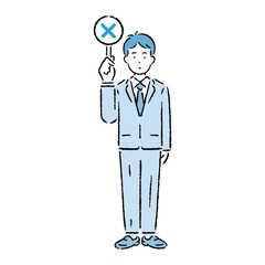 間違いを説明するスーツを着た男性