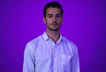 Obraz premium Confident Man Against Purple Background