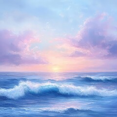 Obraz premium Motivational morning quote with a soft pastel sunrise over the ocean, creating a peaceful and fresh start for the day on Facebook.