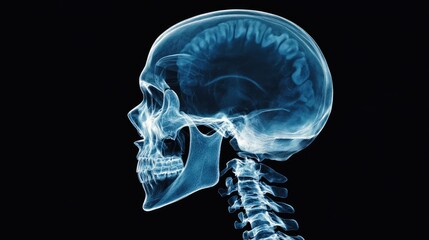 X-ray of human skull, side profile view, 3D illustration