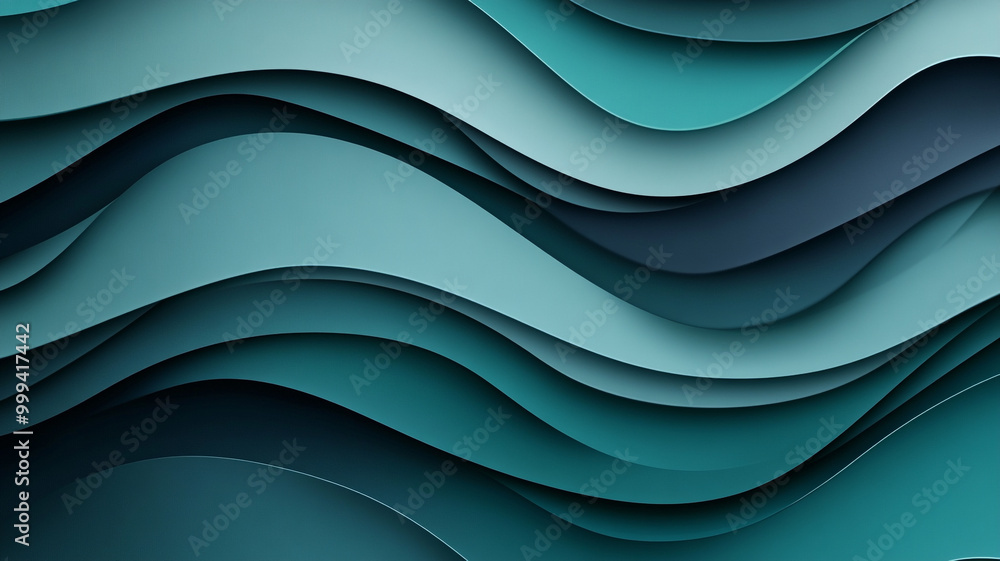 Poster abstract waves in varying shades of teal creating a layered, dynamic composition