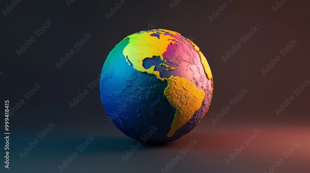 Poster an artistic 3d globe with colorful gradients, showcasing the earth in a modern and visually appealin