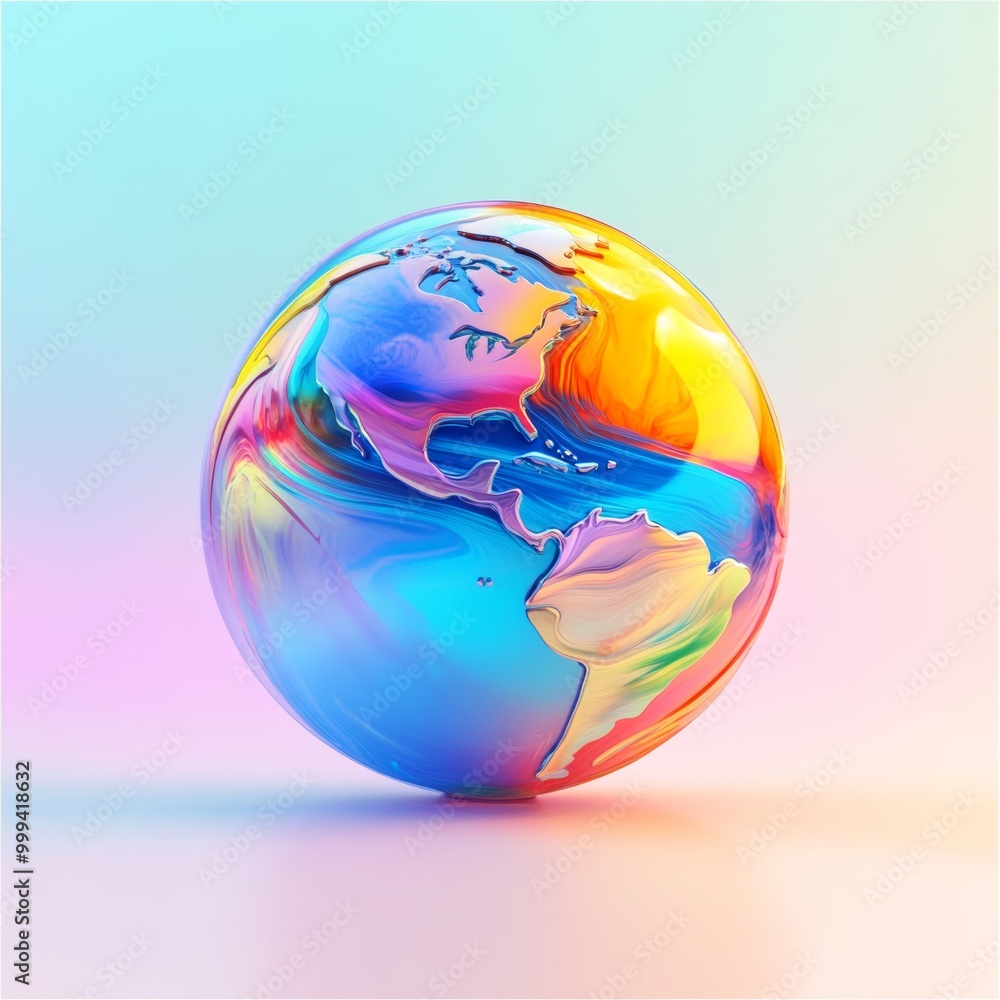 Poster an artistic 3d icon of a globe with vibrant colors, symbolizing global learning and exploration, set