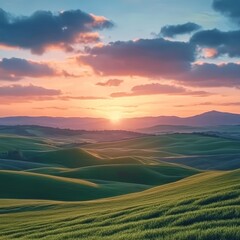 Fototapeta premium Motivational quote with a background of rolling hills and a sunset, perfect for a scenic and peaceful Facebook post.