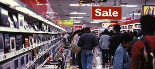 Bustling Electronics Section During Black Friday Sale at Department Store