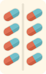 Blister pack containing rows of red and blue pills, symbolizing medication and healthcare